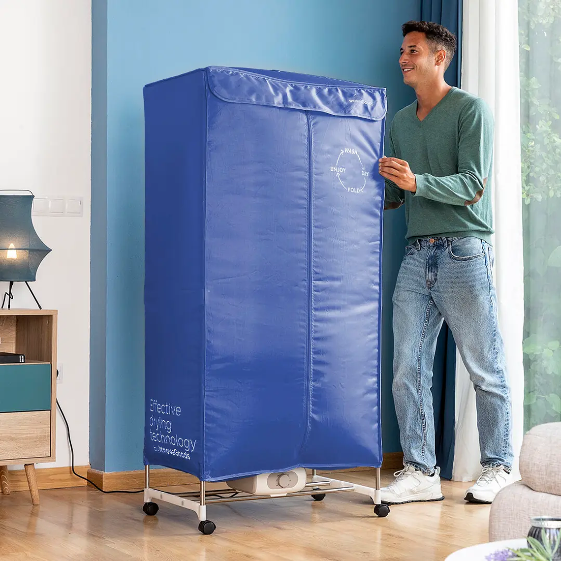Secador Elétrico Portátil Dupledry Blue: 1200W, Temporizador, 15kg, Capa Lavável e Rodas (70x150cm) 3