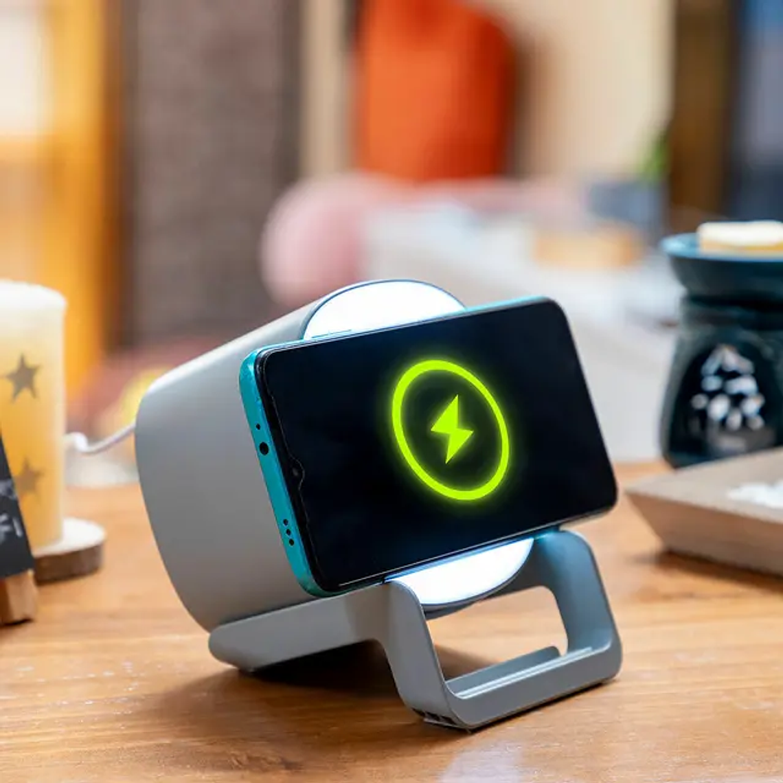 Souwis Wireless Charger + Speaker + LED Light | 4-in-1 with Bluetooth 5.1 and Phone Holder 8