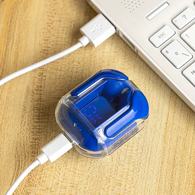 Auriculares Bluetooth 5.0 com Estojo-Carregador LCD e Gancho Porta-Chaves InnovaGoods - Azul 11