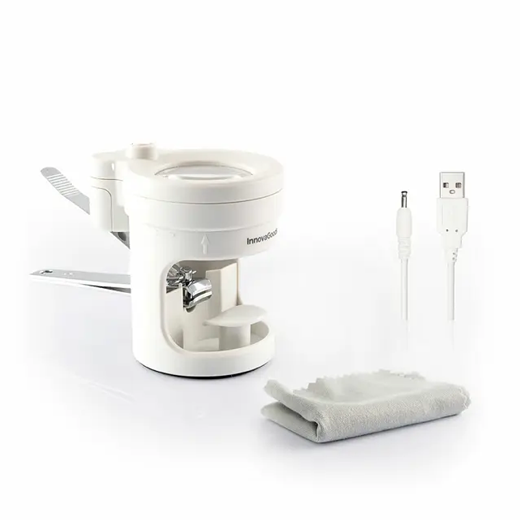 Nail clipper with LED light and 8x magnifying glass - Includes nail file, non-slip base, and battery/USB powered. 10