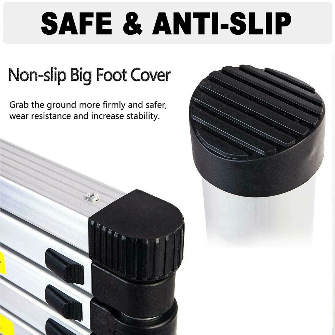 DayPlus 4.4m/5m Aluminum Telescopic Ladder - EN131, 150kg Load Capacity, With Hooks, Folds to 93cm 3