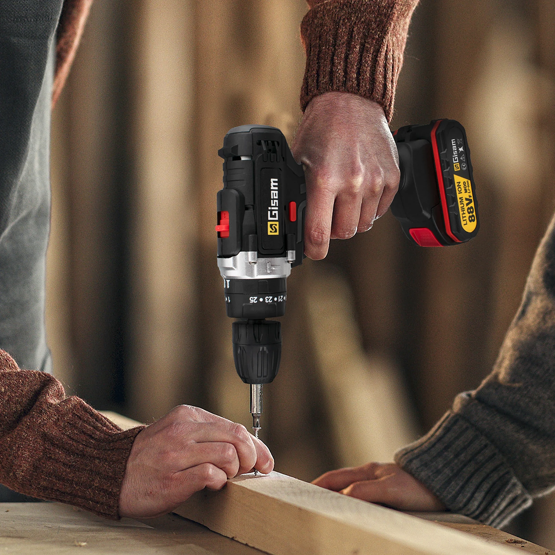 Furadeira de Impacto Sem Fios Gisam 88VF 21V - 28Nm, 2 Velocidades, 2 Baterias Incluídas, Kit 29 Peças 2