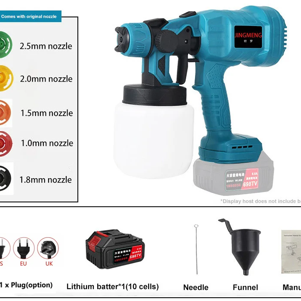 Pistola de Pintura Elétrica Sem Fio 800ML - Compatível com Baterias 21V - Para Carros, Móveis, Portões e Metais 7