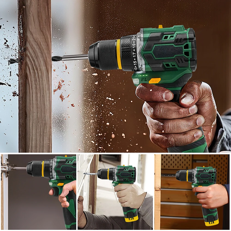 Aparafusadora/Furadeira de Impacto sem Escovas (Brushless) TKKEACE 23+1 Torques - Motor Brushless, 1500 RPM, Mandril Metal 3/8