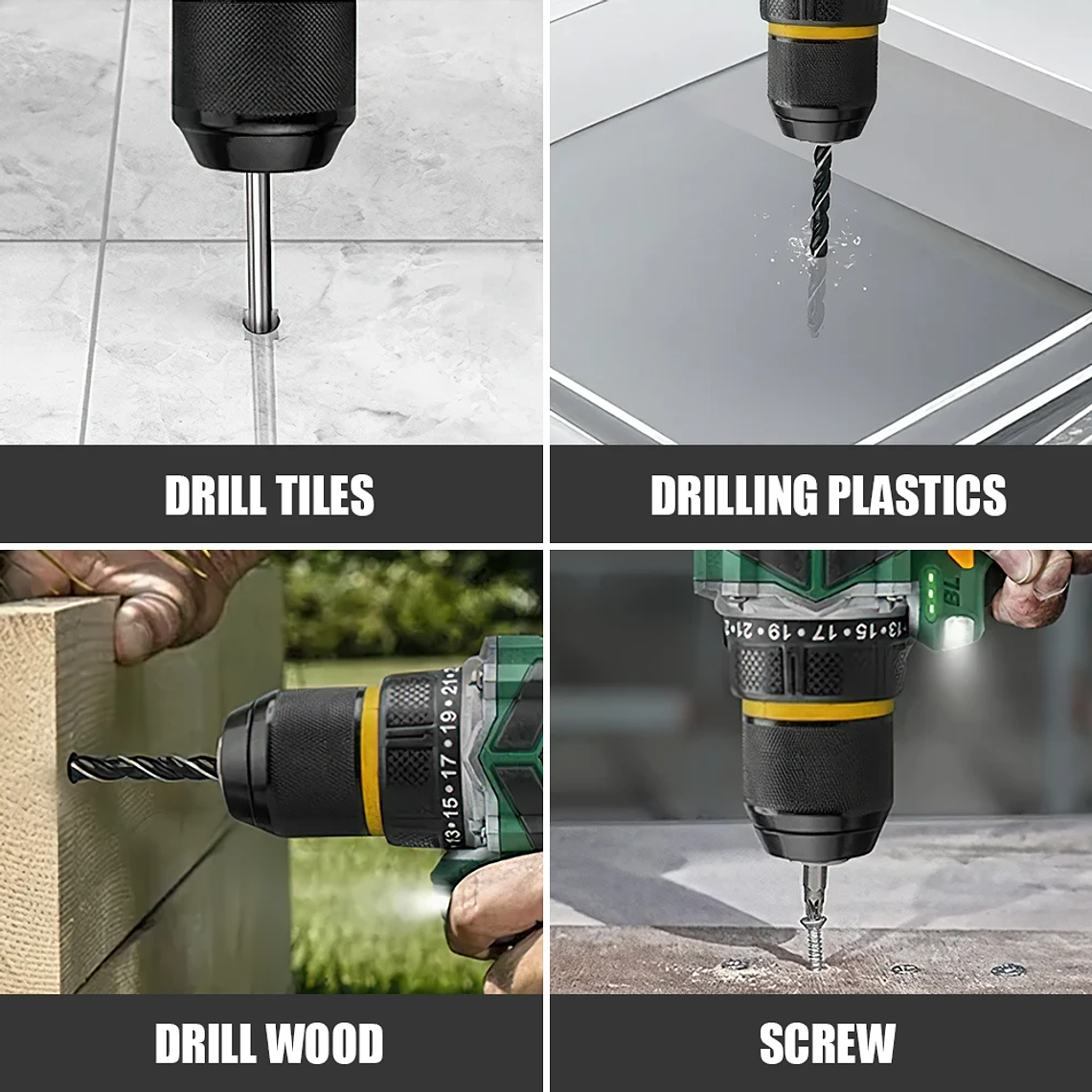 Aparafusadora/Furadeira de Impacto sem Escovas (Brushless) TKKEACE 23+1 Torques - Motor Brushless, 1500 RPM, Mandril Metal 3/8