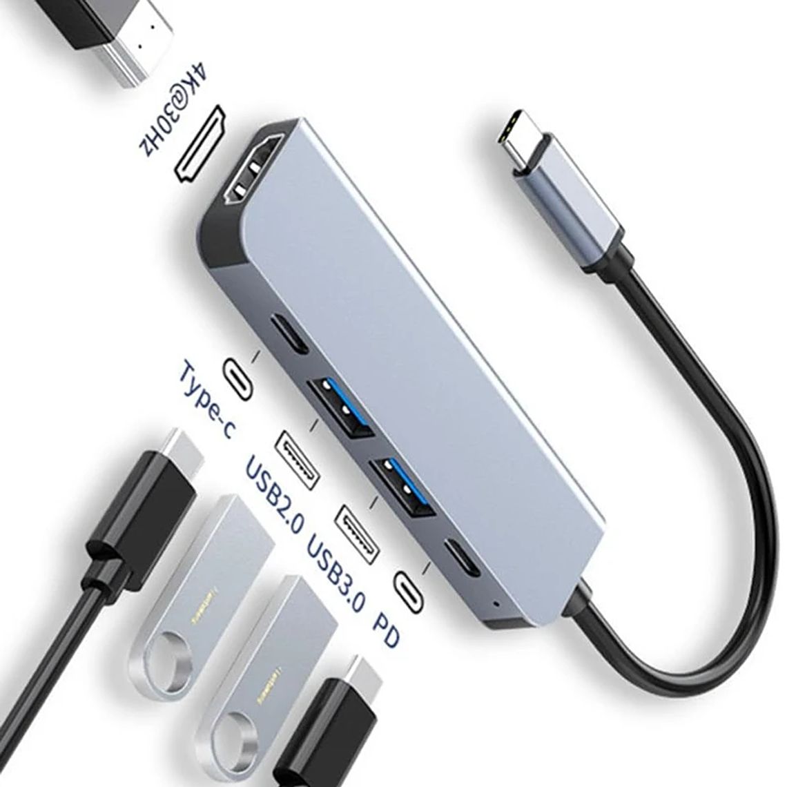 Hub USB-C DIXSG com HDMI 4K, 3 Portas USB, Leitor de Cartões SD/TF e PD 87W - Adaptador Universal para MacBook, Windows, iPad, Samsung Dex e mais 1