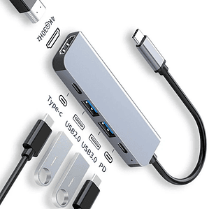 Hub USB-C DIXSG com HDMI 4K, 3 Portas USB, Leitor de Cartões SD/TF e PD 87W - Adaptador Universal para MacBook, Windows, iPad, Samsung Dex e mais