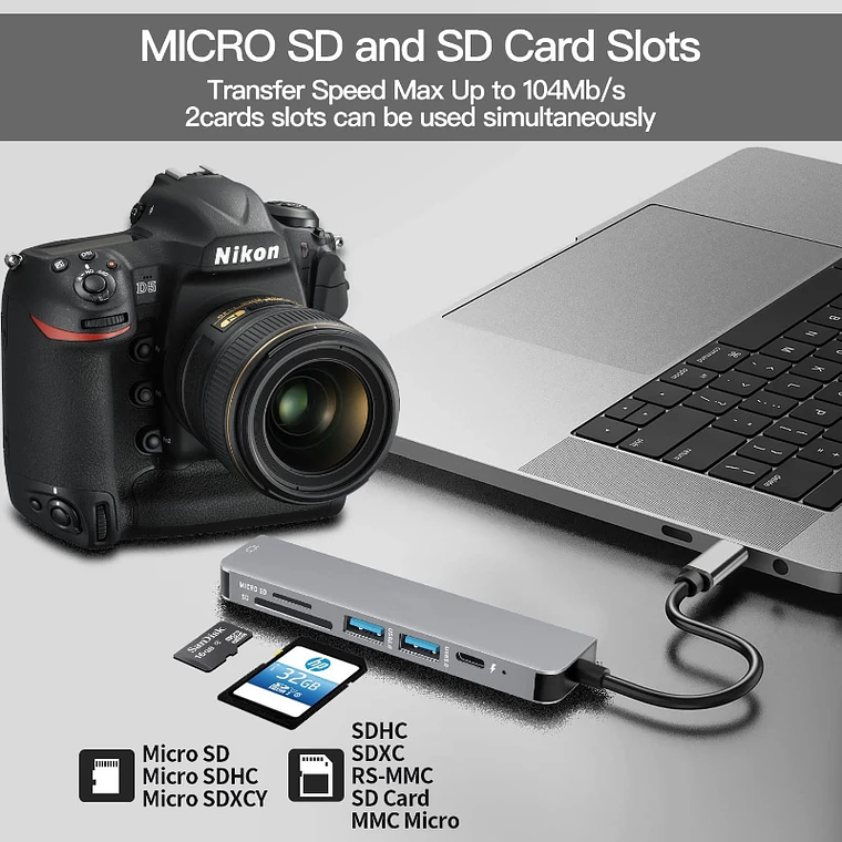 Hub USB-C DIXSG com HDMI 4K, 3 Portas USB, Leitor de Cartões SD/TF e PD 87W - Adaptador Universal para MacBook, Windows, iPad, Samsung Dex e mais 3