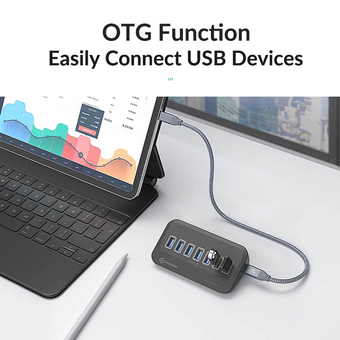 Hub USB-C PHIXERO 7 Portas USB 3.2 (5Gbps) com Leitor de Cartões SD/TF - Docking Station Compacta para MacBook, Surface, Laptop PC e Desktop 5