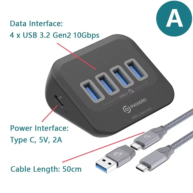 Hub USB-C PHIXERO 7 Portas USB 3.2 (5Gbps) com Leitor de Cartões SD/TF - Docking Station Compacta para MacBook, Surface, Laptop PC e Desktop 17