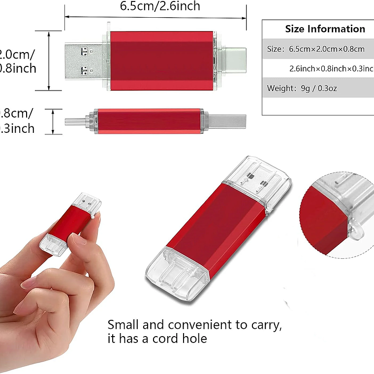 2TB USB-C OTG BiNFUL Flash Drive - Compatible with iPhone, iPad, Android, Mac and PC - Kit includes Lightning Adapter, Protective Case and Metal Strap 6
