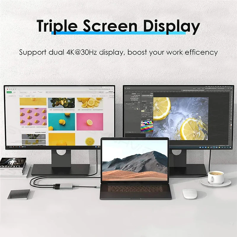Dock USB-C 4-em-1 kebidumei: 2x HDMI 4K@60Hz, PD 100W, USB 3.0 - Hub para MacBook, Windows, Samsung Dex com Saída Dupla de Tela 6