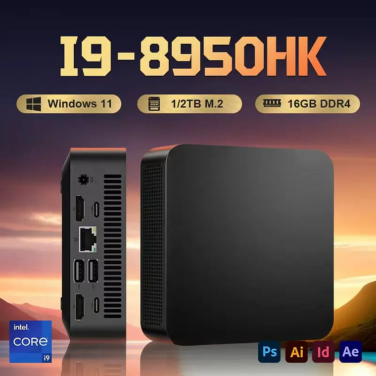 Mini PC Intel Core i9-8950HK | 16GB RAM + 1TB SSD | Windows 11 Pro | Wi-Fi 6 | PC Compacto para Gaming, Escritório e Streaming 4K 1