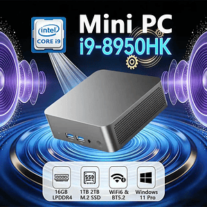 Mini PC Gamer Windows 11 Pro Intel Core i9-8950HK | 16GB DDR4 + 1TB SSD NVMe | Wi-Fi 6 | PC Compacto para Gaming, Escritório e Streaming 4K