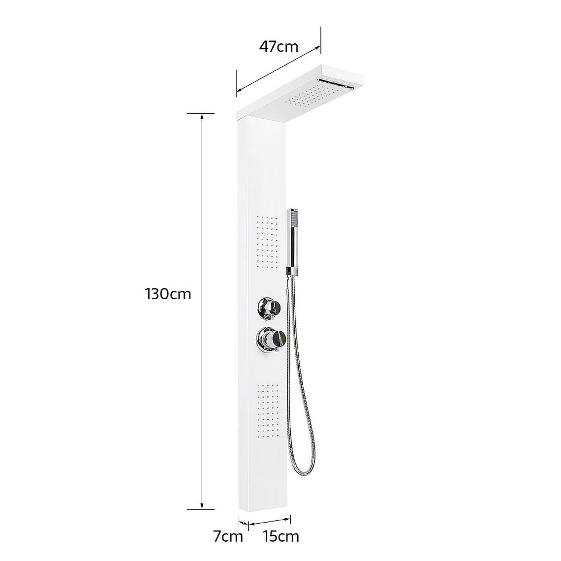 4-in-1 Stainless Steel Shower Panel - Complete System with Tropical Rain, Waterfall, Side Massage Jets and Hand Shower - Single Selection Button 3