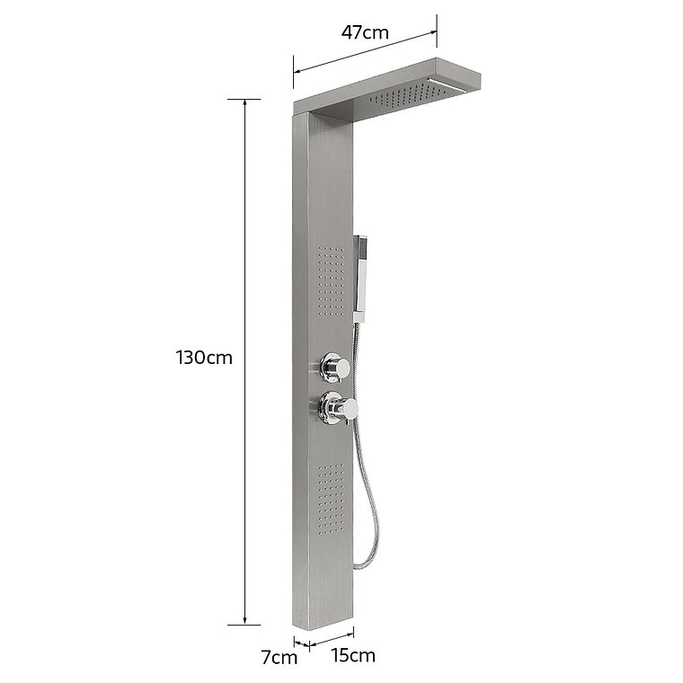 4-in-1 Stainless Steel Shower Panel - Complete System with Tropical Rain, Waterfall, Side Massage Jets and Hand Shower - Single Selection Button 8