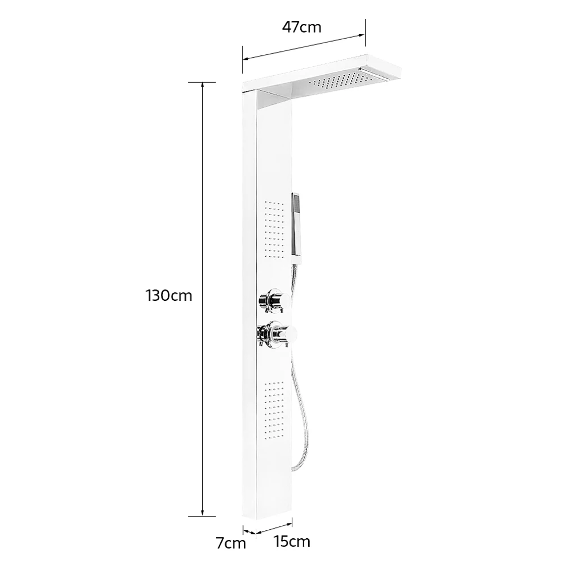 4-in-1 Stainless Steel Shower Panel - Complete System with Tropical Rain, Waterfall, Side Massage Jets and Hand Shower - Single Selection Button 9