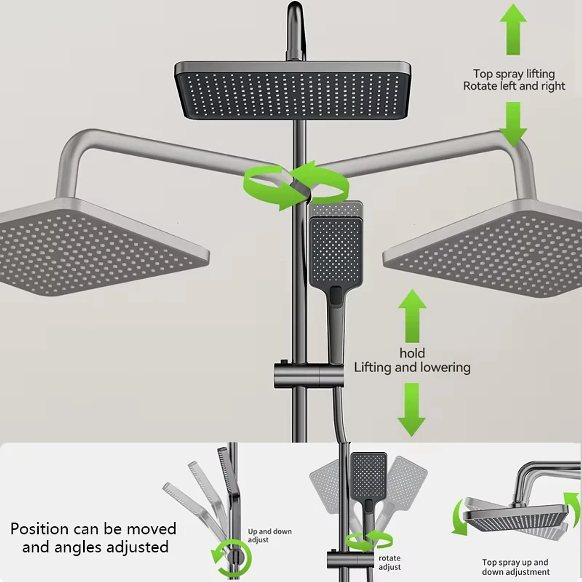 Sistema de Chuveiro Digital com Display e Luz Ambiente - Misturador em Latão com Botões Piano, Chuveiro em Alumínio Espacial e LED - Kit Banheiro Inteligente 3