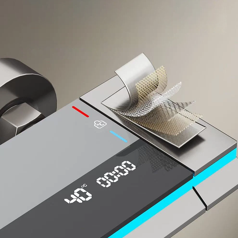 Sistema de Chuveiro Termostático Digital com Display LED e Faixa de Luz Ambiente - Latão Espelhado, Controle de Temperatura e Gerador Hidroelétrico - Para Banheira e Chuveiro 5