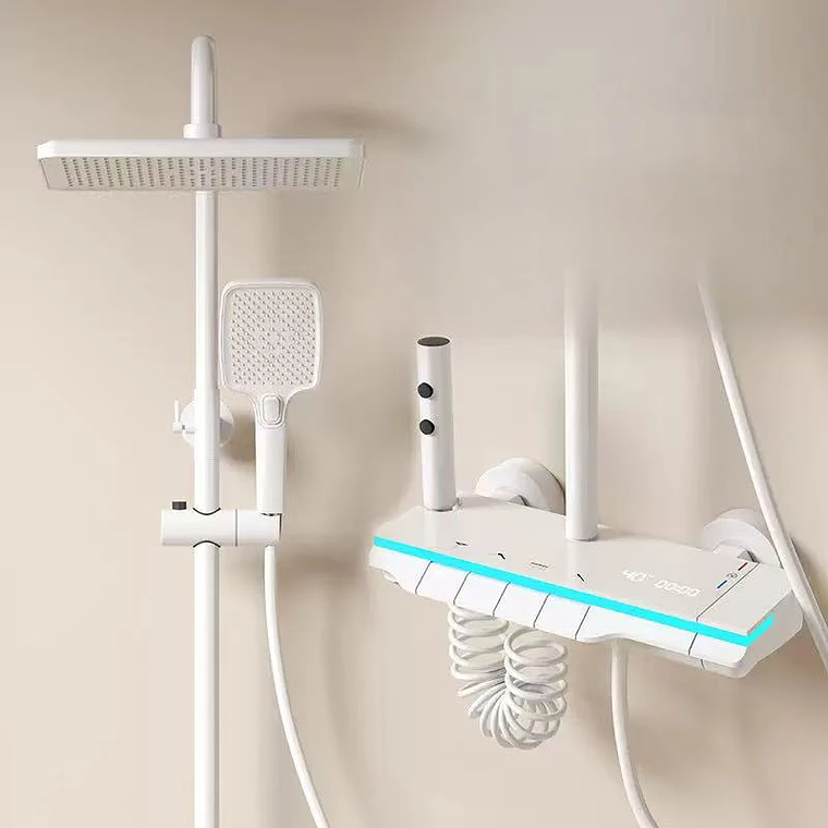 Sistema de Chuveiro Termostático Digital com Display LED e Faixa de Luz Ambiente - Latão Espelhado, Controle de Temperatura e Gerador Hidroelétrico - Para Banheira e Chuveiro 6