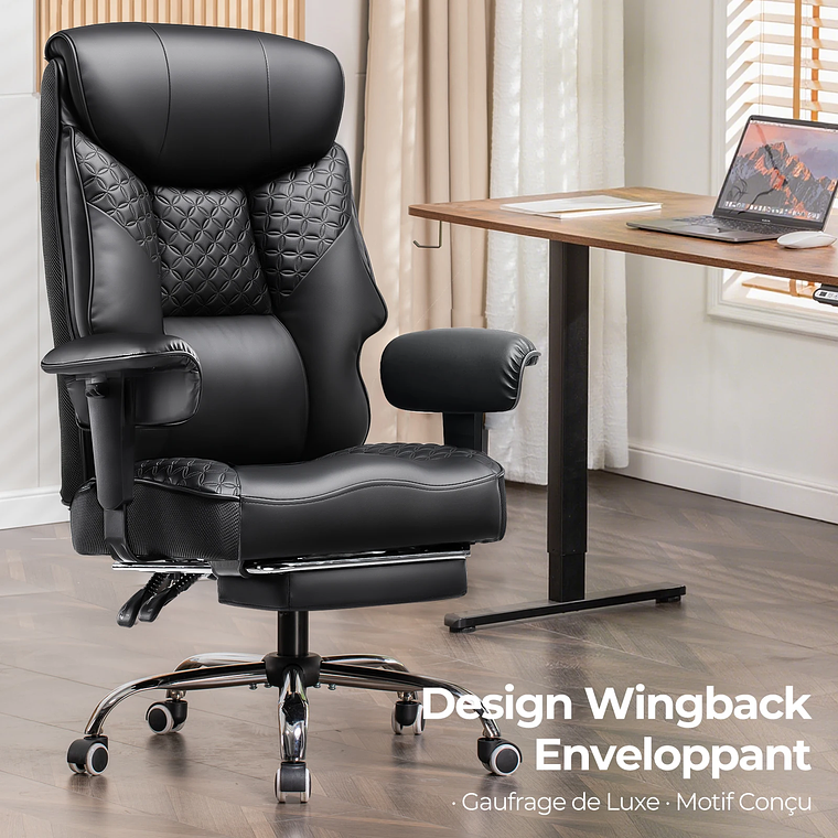 COMHOMA Ergonomic Gaming Chair for Tall and Heavy People - Supports up to 180kg, 3D Backrest, Retractable Footrest and Reinforced Steel Frame - PU Leather 7