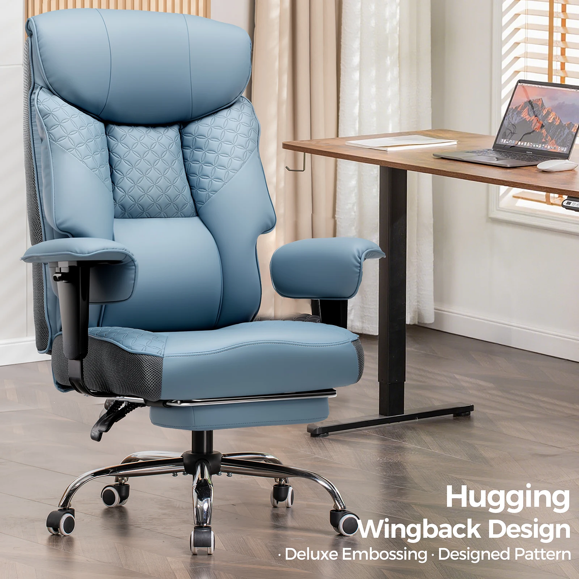 COMHOMA Ergonomic Gaming Chair for Tall and Heavy People - Supports up to 180kg, 3D Backrest, Retractable Footrest and Reinforced Steel Frame - PU Leather 8