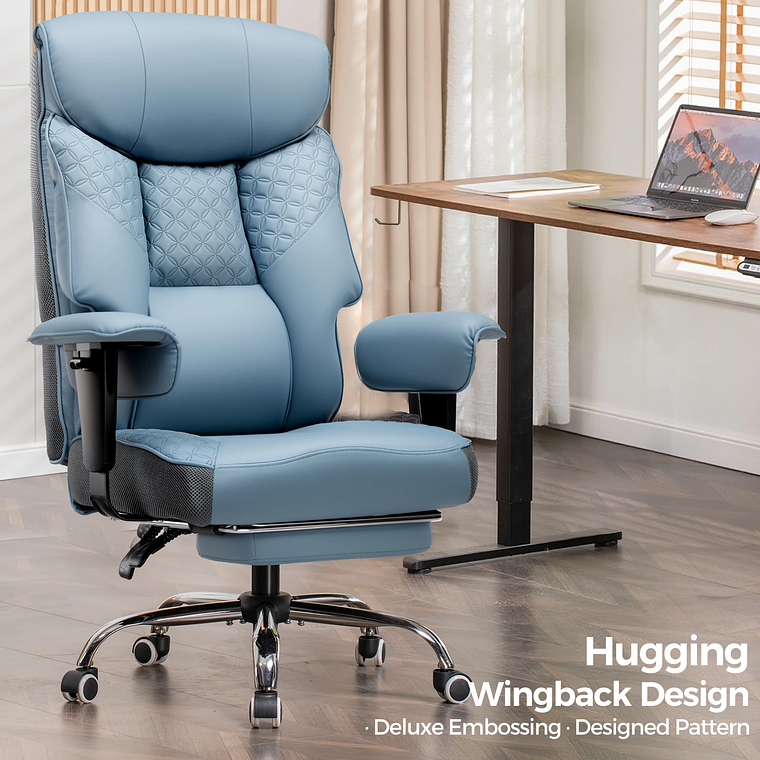 COMHOMA Ergonomic Gaming Chair for Tall and Heavy People - Supports up to 180kg, 3D Backrest, Retractable Footrest and Reinforced Steel Frame - PU Leather 8