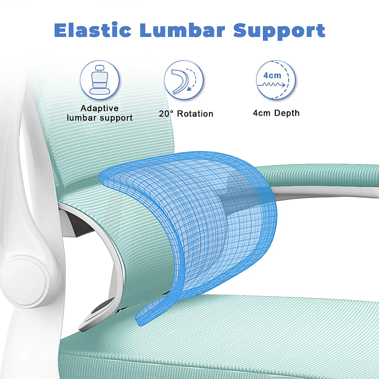 Cadeira de Escritório Ergonômica Naspaluro - Encosto em Rede Respirável, Braços Dobráveis, Suporte Lombar Dinâmico e Base em Alumínio - Suporta até 136kg (Cinza, Azul, Verde) 5