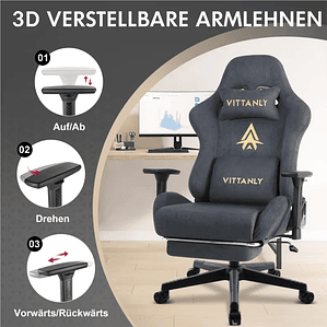 Cadeira Gamer de Camurça Sintética Kitinjoy - Encosto Alto Ergonômico, Apoio de Pés Retrátil, Braços 3D Ajustáveis e Inclinação até 155° - Conforto Premium para Office e Gaming