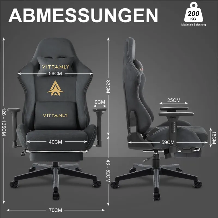 Cadeira Gamer de Camurça Sintética Kitinjoy - Encosto Alto Ergonômico, Apoio de Pés Retrátil, Braços 3D Ajustáveis e Inclinação até 155° - Conforto Premium para Office e Gaming 6