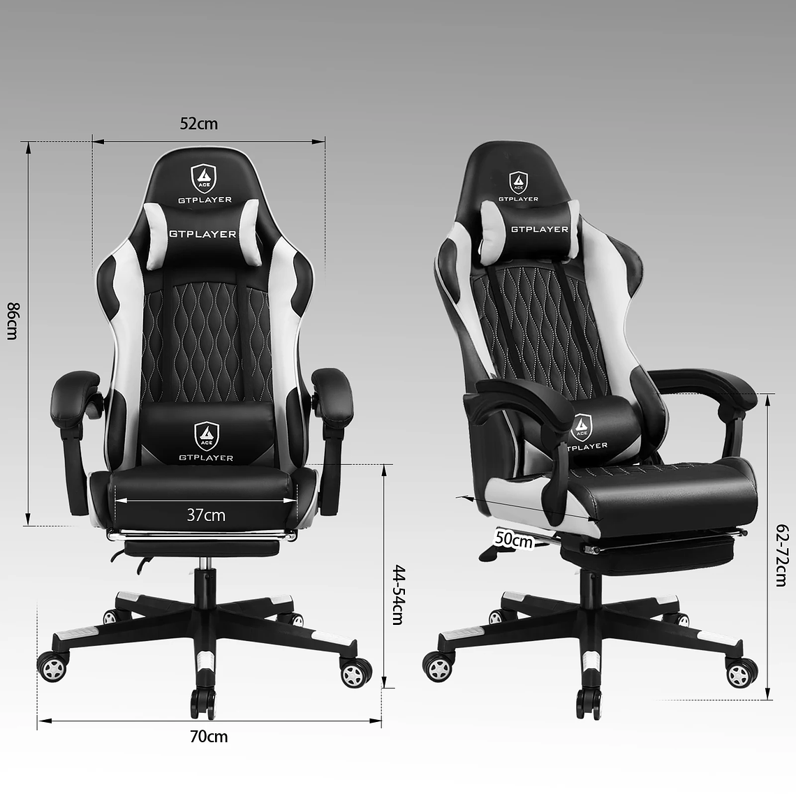 Cadeira Gamer GTPLAYER GTP900 - Suporte 150kg, Certificação BIFMA, Almofadas Lombar e Cervical Ajustáveis, Apoio de Pés e Inclinação até 145° (Azul, Marrom, Cinza, Branco) 3