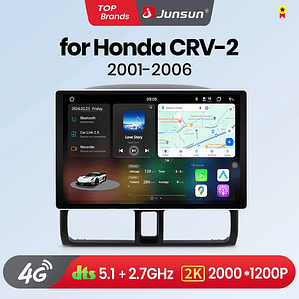Rádio Android Junsun V3 Plus 2K QLED para Honda CR-V II (2001-2008) - Wireless CarPlay, Android 13, 4GB RAM, 128GB ROM, Tela até 11