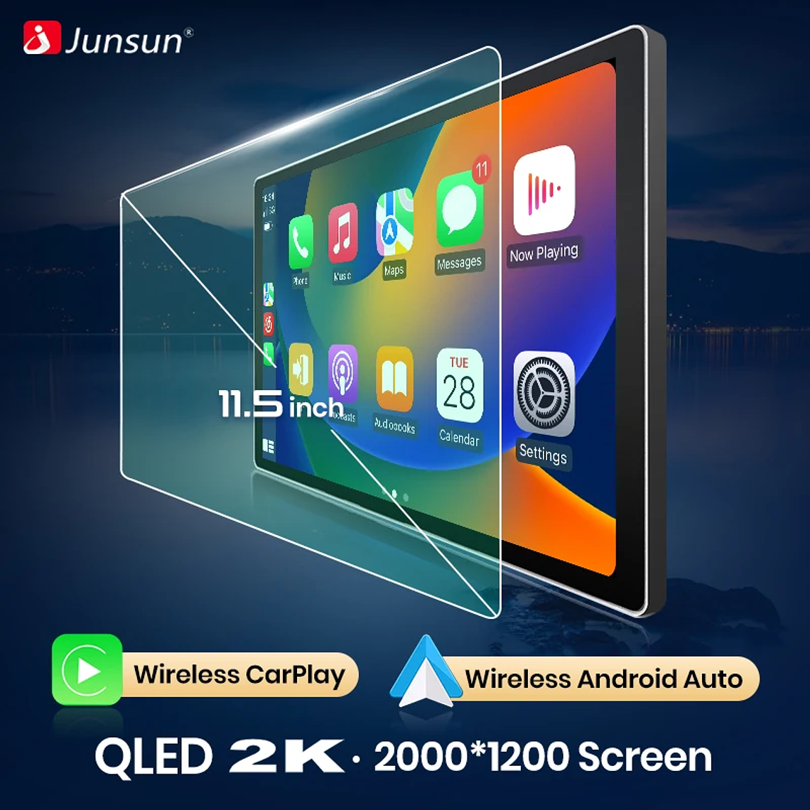 Rádio Android Junsun V3 Plus 2K QLED para Honda CR-V II (2001-2008) - Wireless CarPlay, Android 13, 4GB RAM, 128GB ROM, Tela até 11