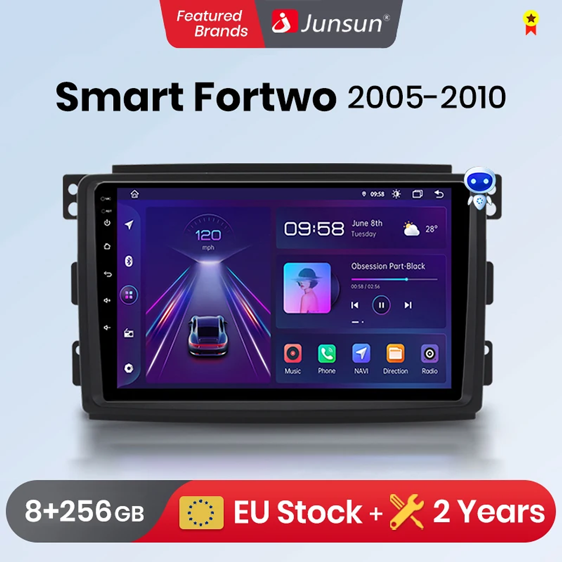 Rádio Android para Smart Fortwo 451 (2010) | CarPlay & Android Auto Sem Fio (Opcional) | Tela 9