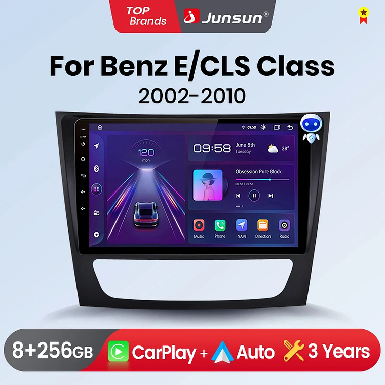 Rádio Android Auto e Apple CarPlay Sem Fio Junsun XT89 9