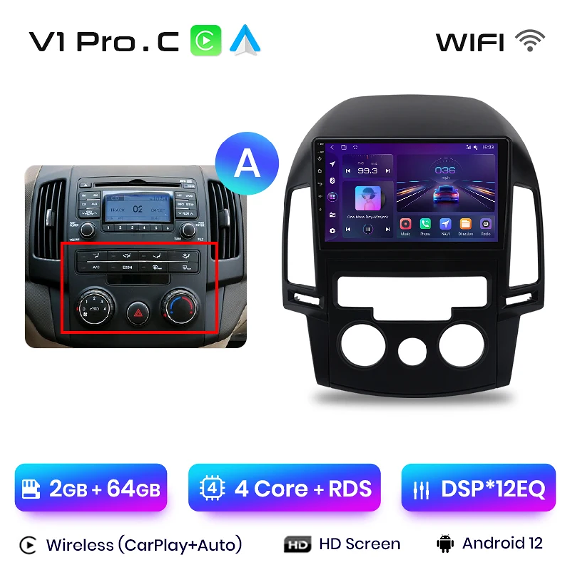 Rádio Android Junsun para Hyundai i30 2006-2011 | CarPlay & Android Auto Sem Fio (Opcional) | Tela 9