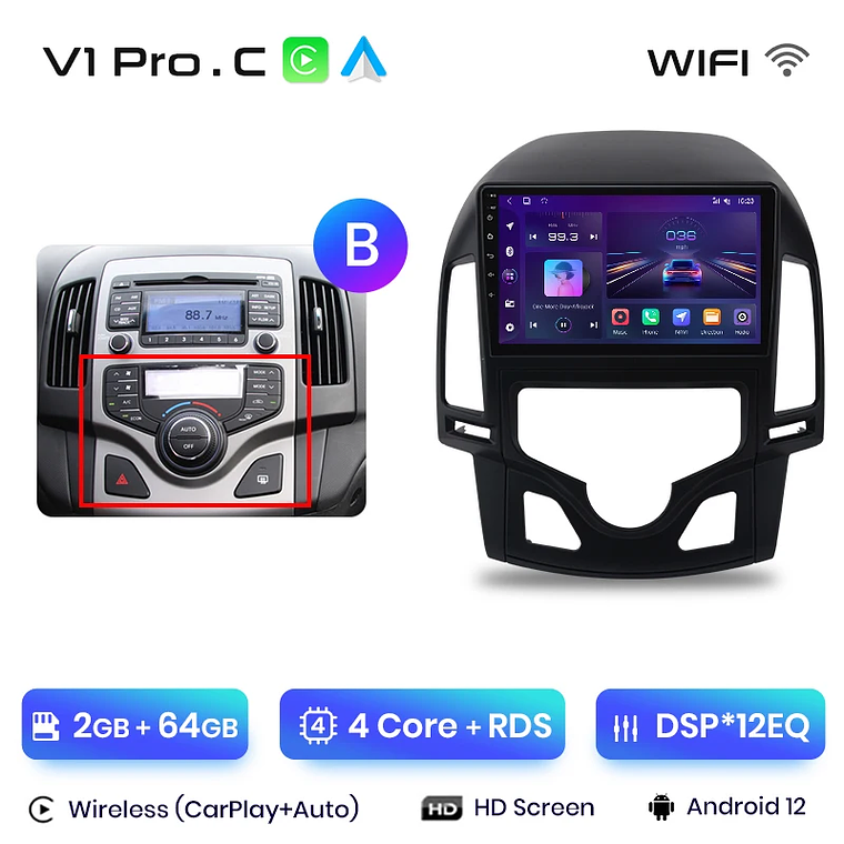 Rádio Android Junsun para Hyundai i30 2006-2011 | CarPlay & Android Auto Sem Fio (Opcional) | Tela 9