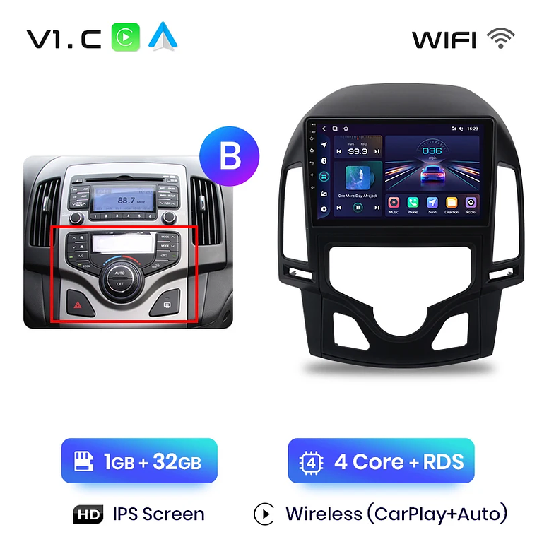 Rádio Android Junsun para Hyundai i30 2006-2011 | CarPlay & Android Auto Sem Fio (Opcional) | Tela 9