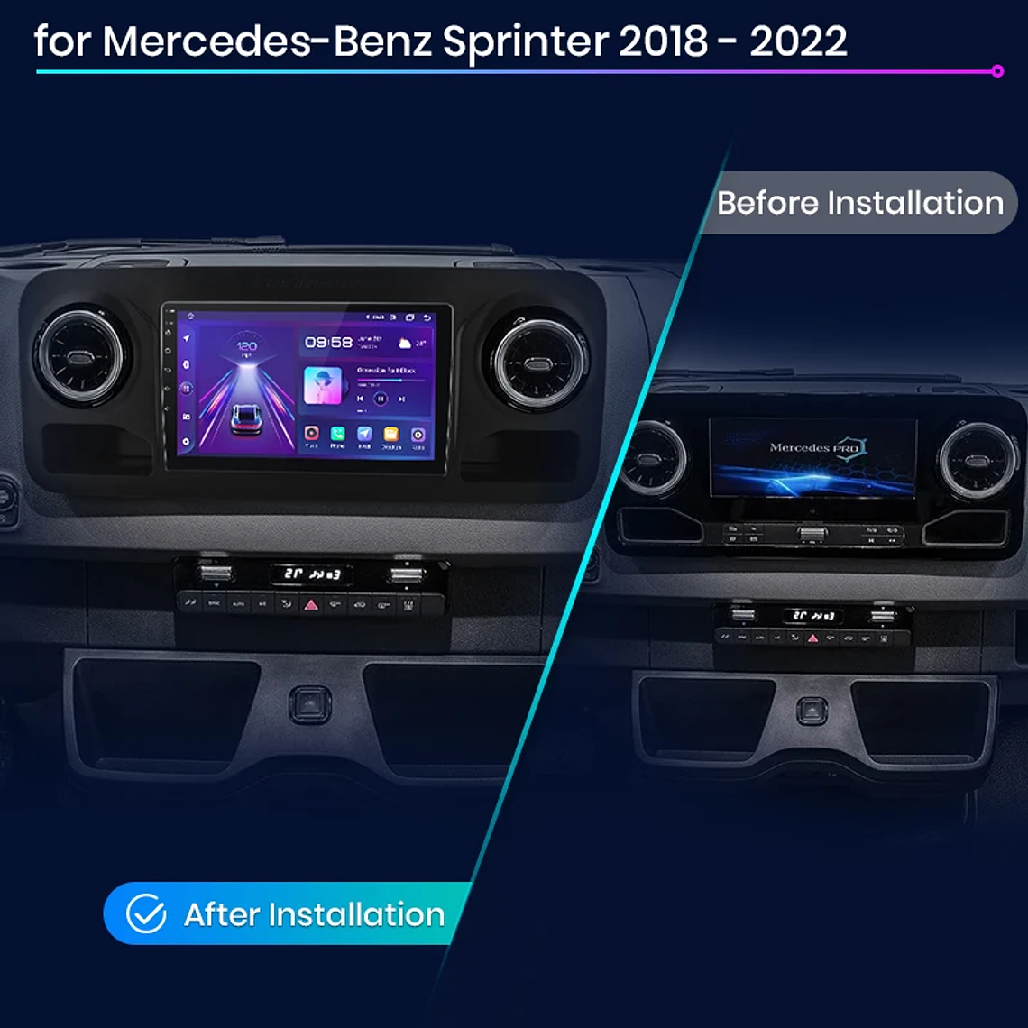 Rádio Android para Mercedes Sprinter (2004-2012 & 2018-2022) | CarPlay & Android Auto Sem Fio (Opcional) | Tela 10