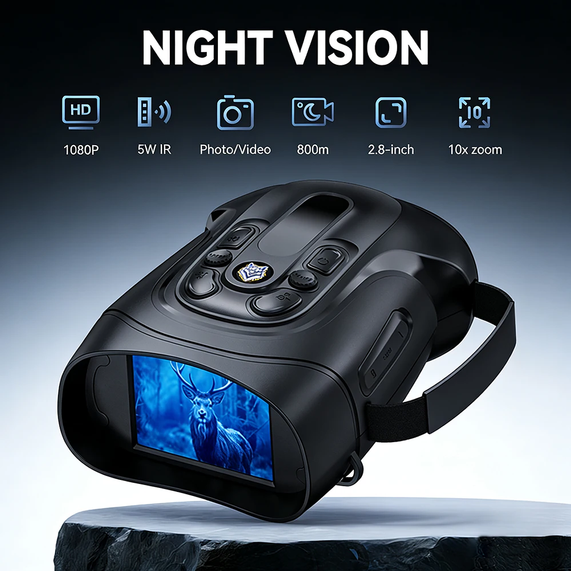 Binóculos de Visão Noturna 10X Zoom Digital | Goggles com Infravermelho 5W, Gravação de Vídeo e Alcance de 800m no Escuro 1
