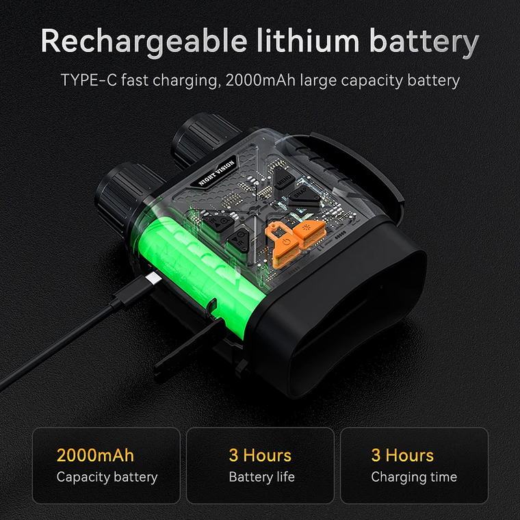 Visão Noturna Digital Binocular 10X - Alcance 800m no Escuro, Gravação 1080P, Zoom Digital, Infravermelho 3W Ajustável - Para Observação, Caça e Camping 5