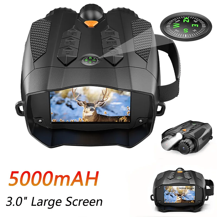 Binóculos Visão Noturna 4K 3” | Infravermelho 5W, Zoom 10X, Bateria 5000mAh 6H e Luz Tática para Caça, Observação e Segurança 1