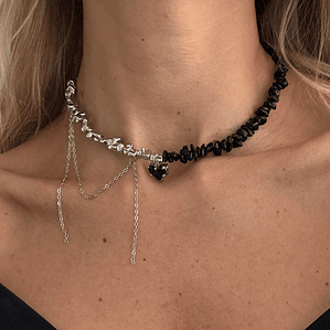 Colar Punk Feminino Coração com Correntes e Contas | Acessório de Festa e Dia dos Namorados | Tendência 2024