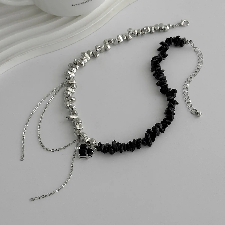 Colar Punk Feminino Coração com Correntes e Contas | Acessório de Festa e Dia dos Namorados | Tendência 2024 3