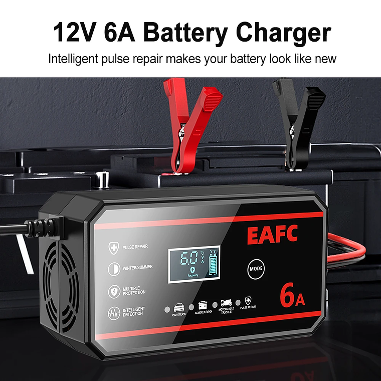 Carregador de Bateria Automático 12V 8A | Para Baterias Chumbo-Ácido, AGM, GEL e LiFePO4 | Com Reparo por Pulsos e LCD 2