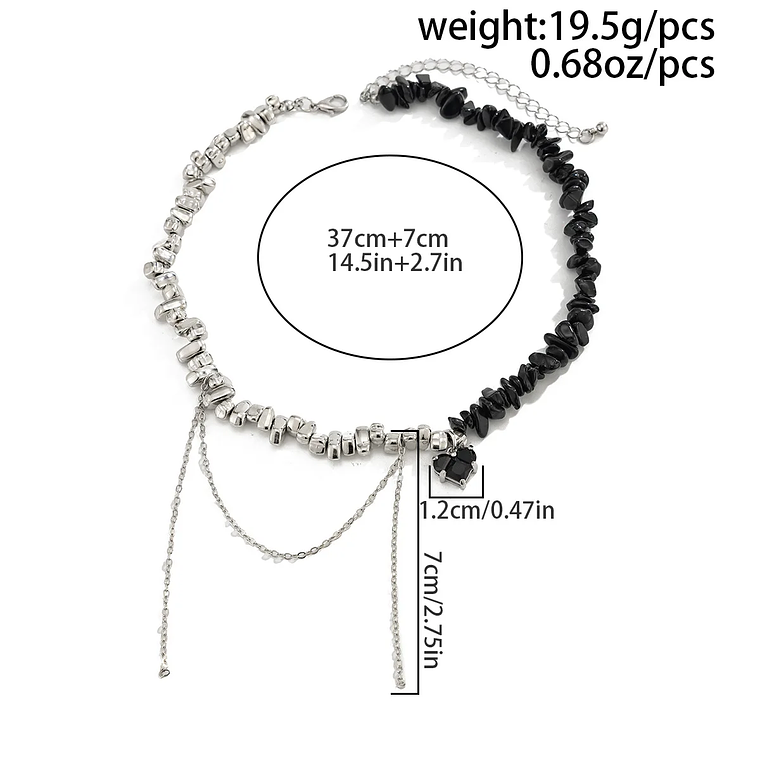 Colar Punk Feminino Coração com Correntes e Contas | Acessório de Festa e Dia dos Namorados | Tendência 2024 6