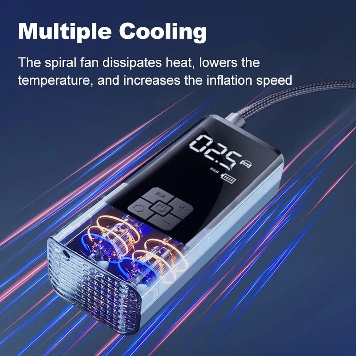 Insuflador de Pneus Portátil 12V com Pressão Pré-Ajustável | Compressor Elétrico Automático com LED | Para Carro, Moto e Bicicleta 5