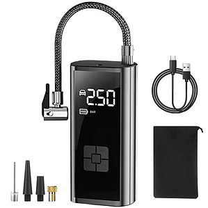 Insuflador de Pneus Portátil 12V com Pressão Pré-Ajustável | Compressor Elétrico Automático com LED | Para Carro, Moto e Bicicleta