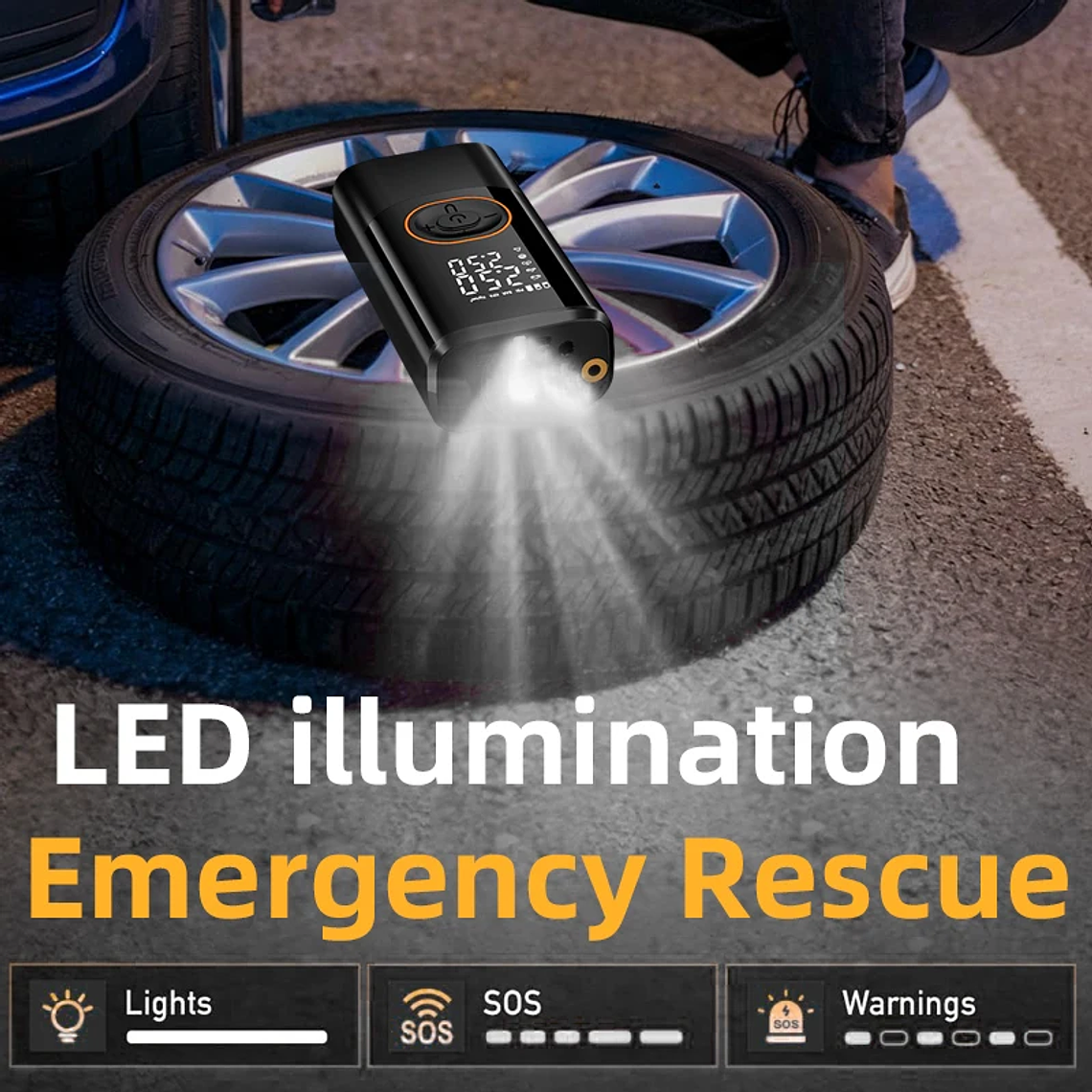 Portable Cordless Tire Pump 150PSI | Dual Voltage with Automatic Shut-Off and 2 Displays | For Car, Motorcycle, Bicycle and Balls 5