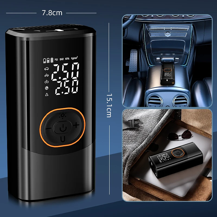 Portable Cordless Tire Pump 150PSI | Dual Voltage with Automatic Shut-Off and 2 Displays | For Car, Motorcycle, Bicycle and Balls 6